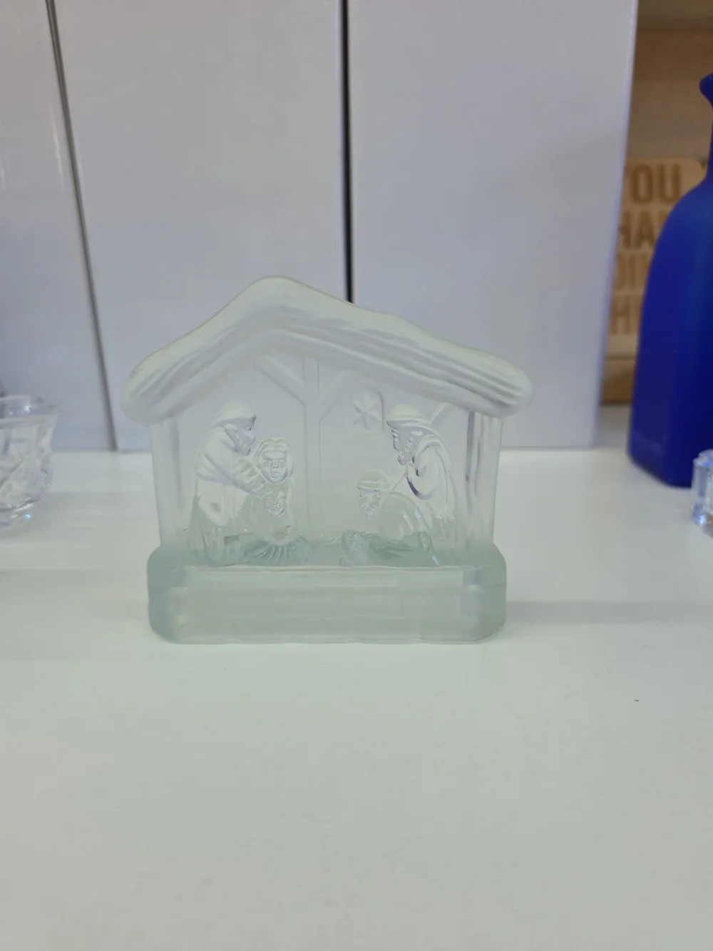 Frosted Glass Nativity Scene Candle Holder